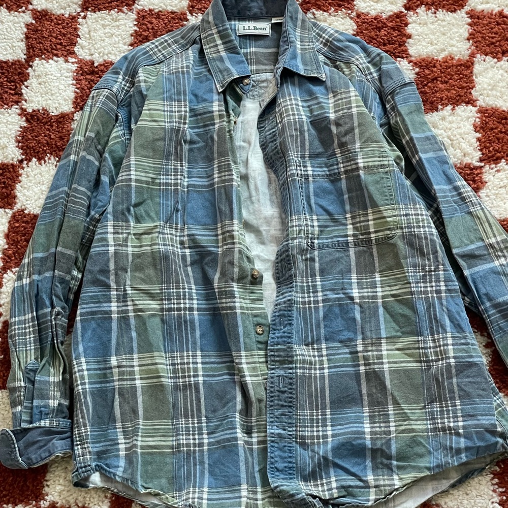 L.L. Bean Blue and Green Casual Button Down Shirt